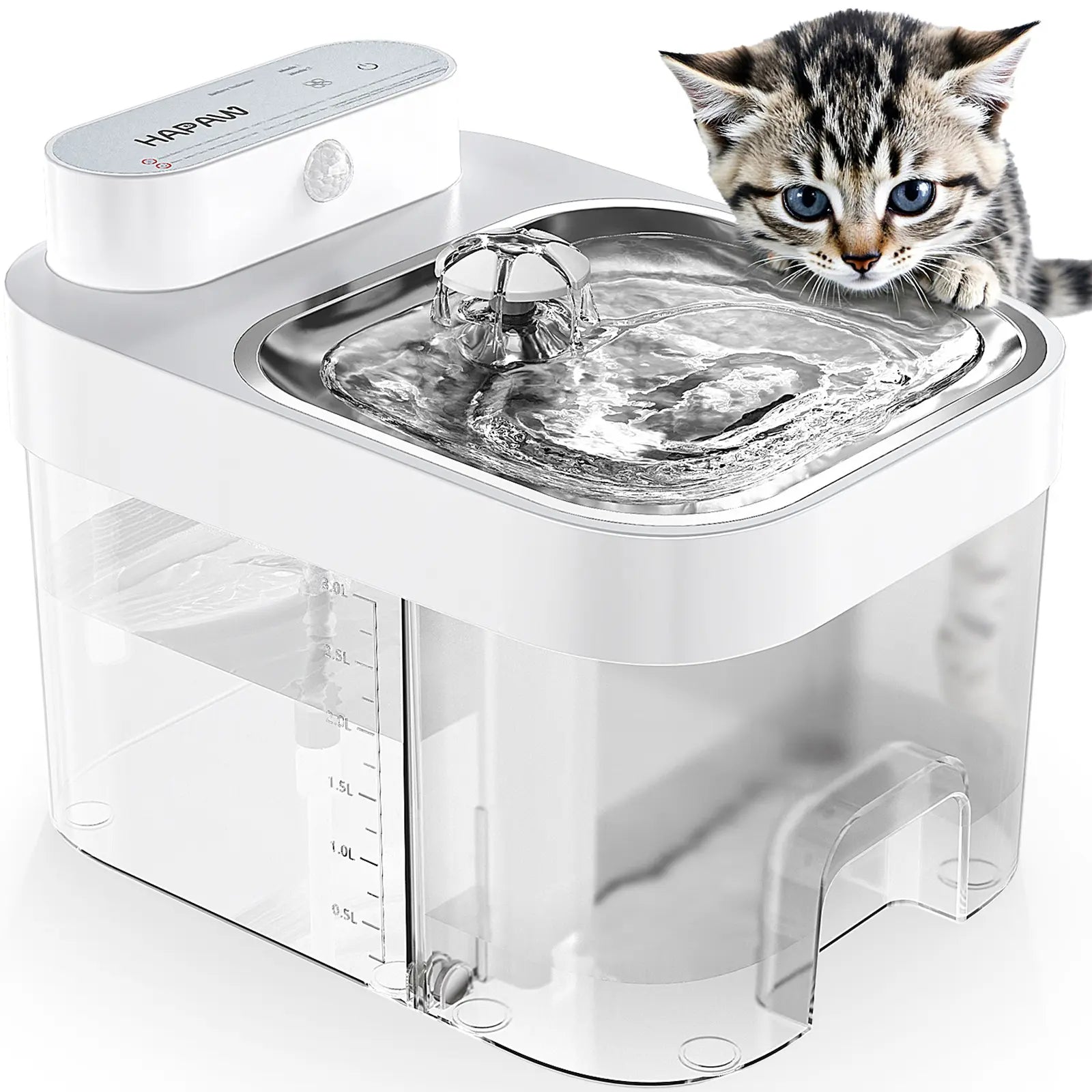 HAPAW 2026 Latest Cat Water Fountain with 2.4G Wi-Fi APP Control 5000Mah Battery Separated Clean & Waste Water No Filter Plug-In Automatic Dispenser