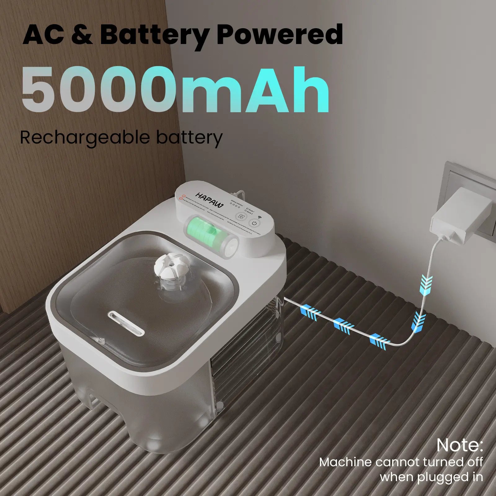 HAPAW 2026 Latest Cat Water Fountain with 2.4G Wi-Fi APP Control 5000Mah Battery Separated Clean & Waste Water No Filter Plug-In Automatic Dispenser
