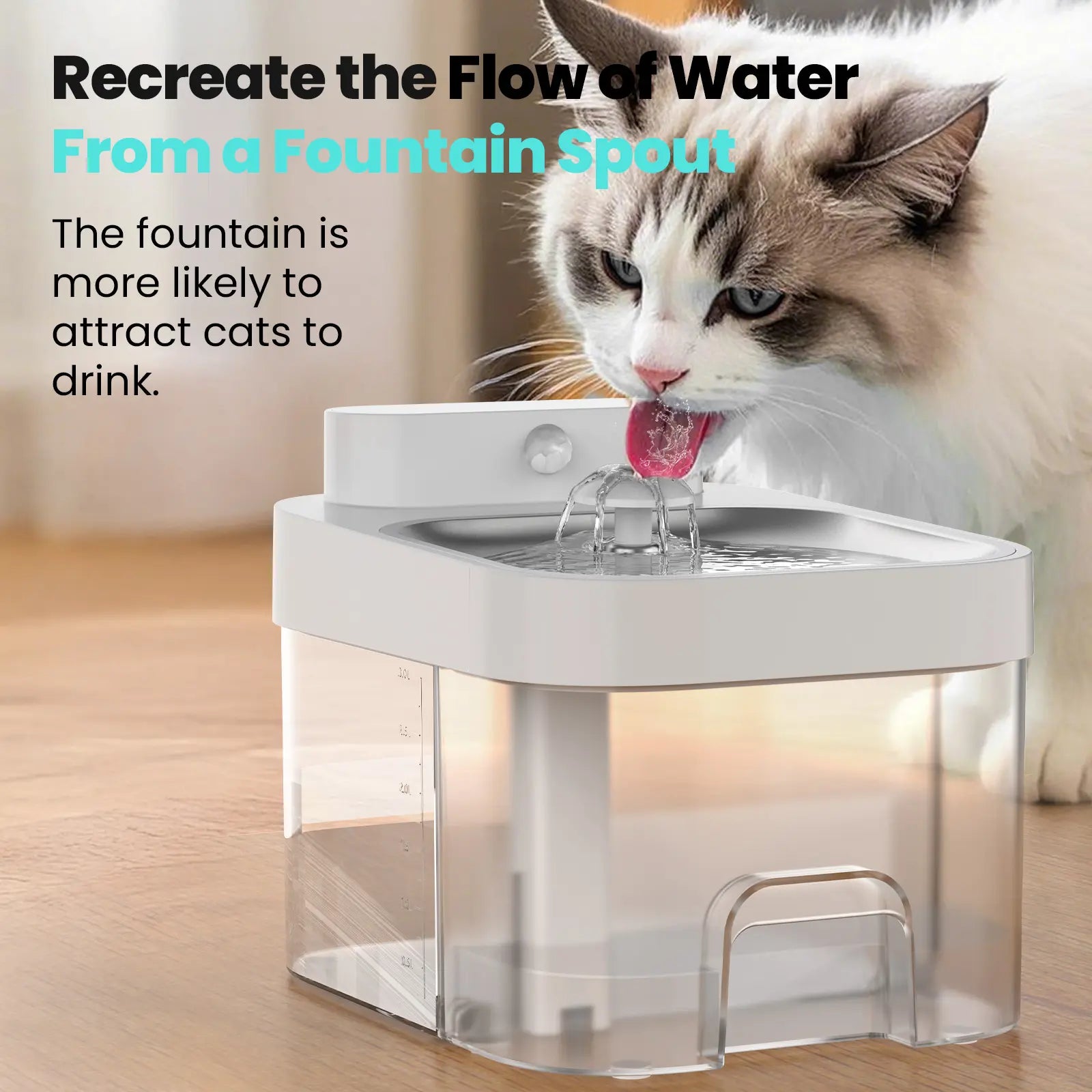 HAPAW 2026 Latest Cat Water Fountain with 2.4G Wi-Fi APP Control 5000Mah Battery Separated Clean & Waste Water No Filter Plug-In Automatic Dispenser